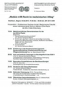 Flyer zur Veranstaltung Medizin trifft Recht im medizinischen Alltag